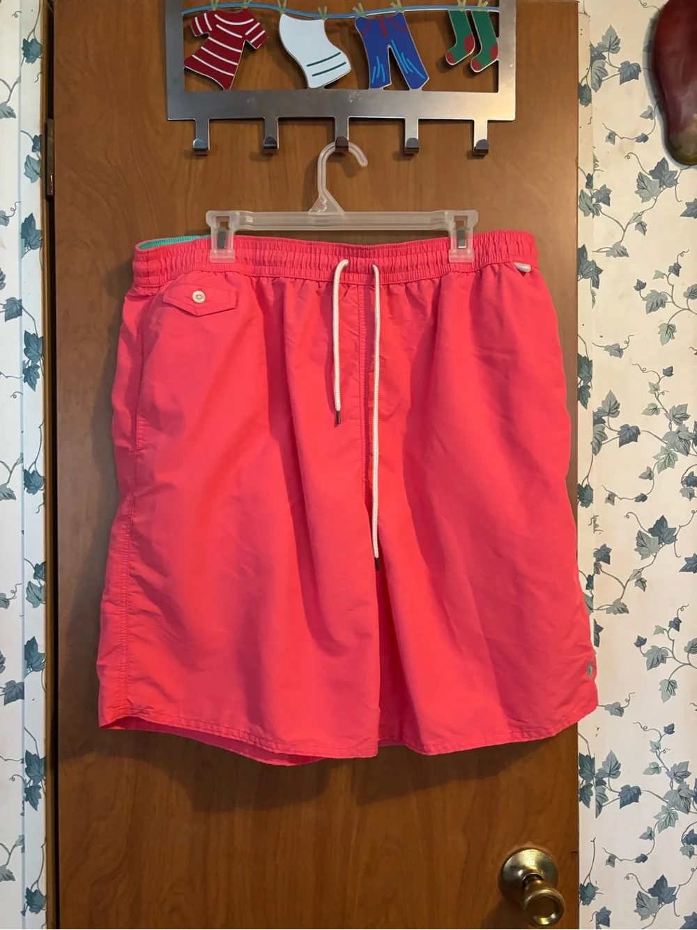 0-1 Polo by Ralph Lauren Coral-Pink Drawstring Swim Trunks